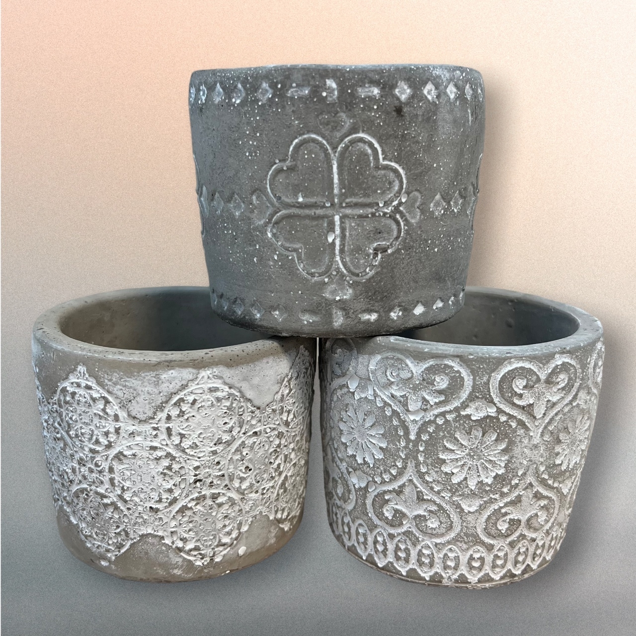 Grey Pattern Ceramic Candle Holders 3 Pack