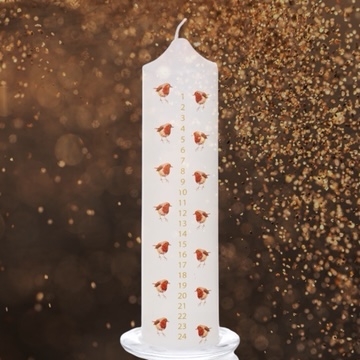 Robin Advent Pillar Candle And Glass Candle Plate