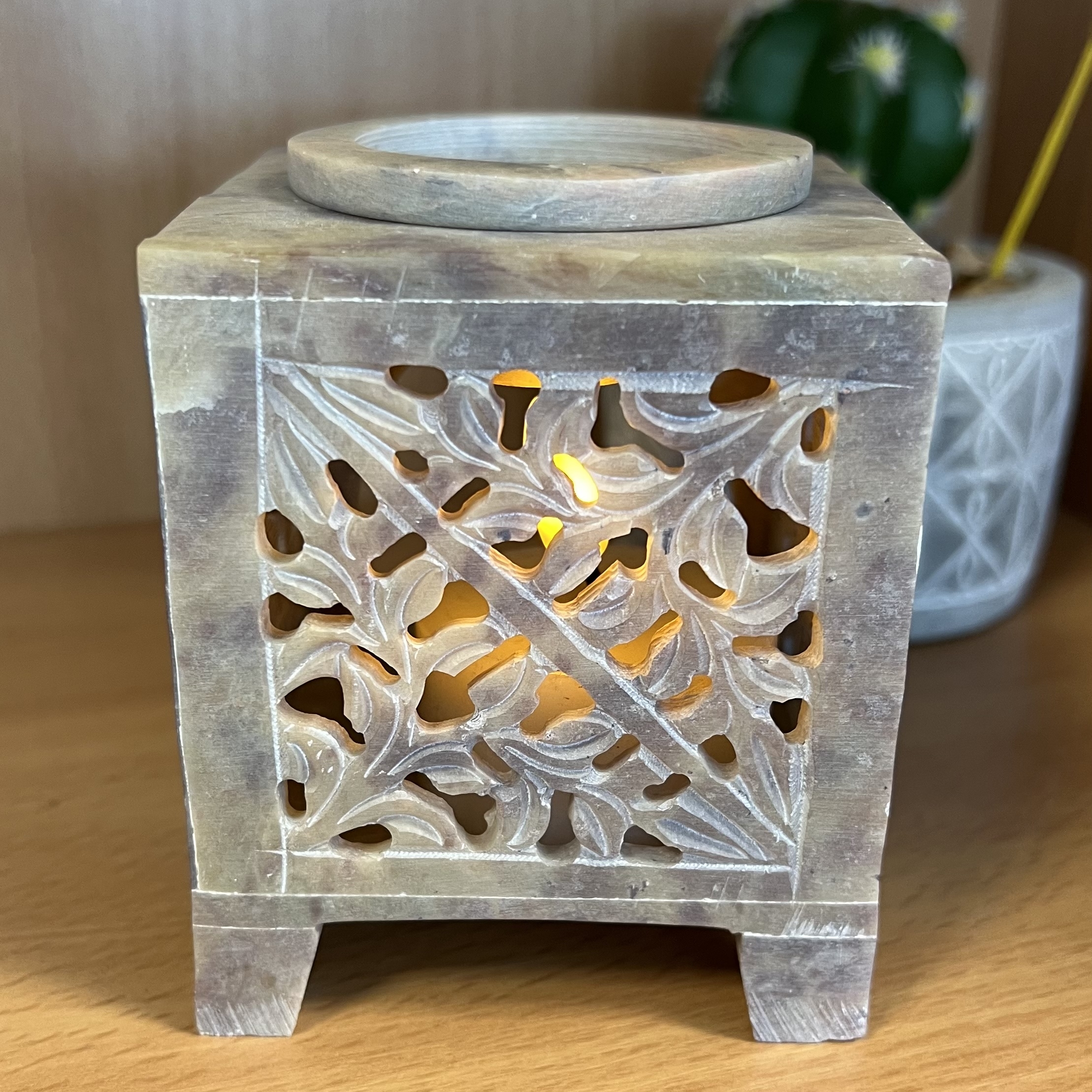 Click to view product details and reviews for Moroccan Arch Cutout Soapstone Oil Burner.
