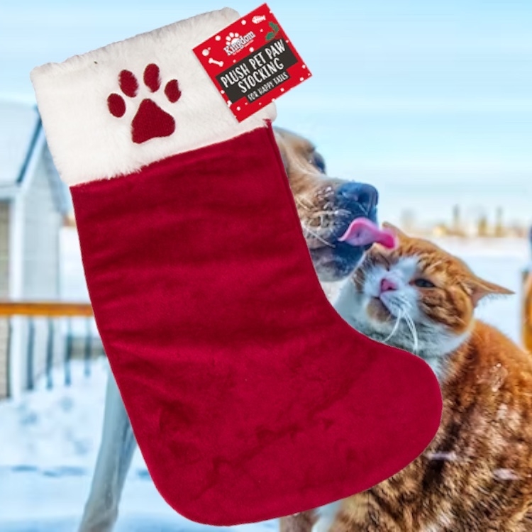 Click to view product details and reviews for Fluffy Red And White Christmas Stocking For Pets.