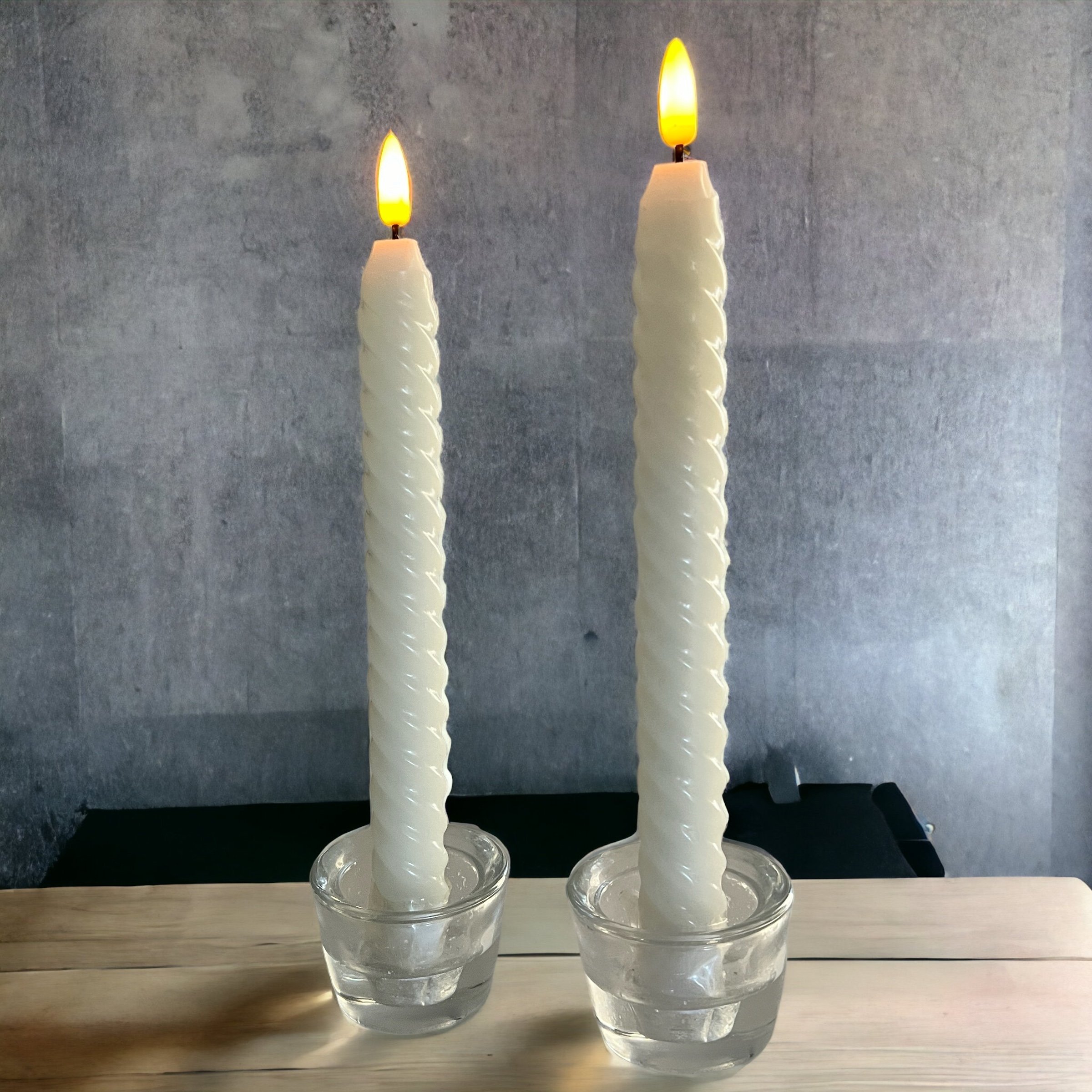 Pack Of 2 Led Twist Dinner Candles Ivory