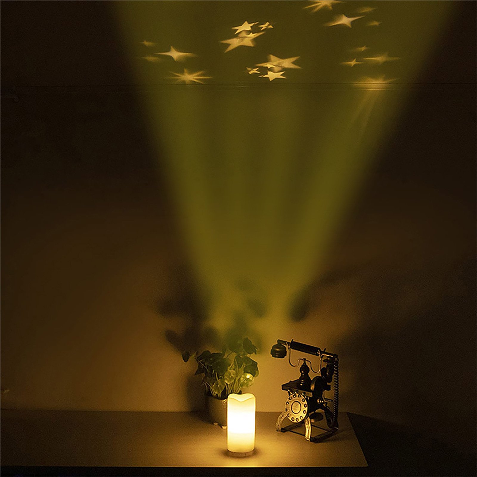 Gold Stars Led Candle Projector Battery Or Usb