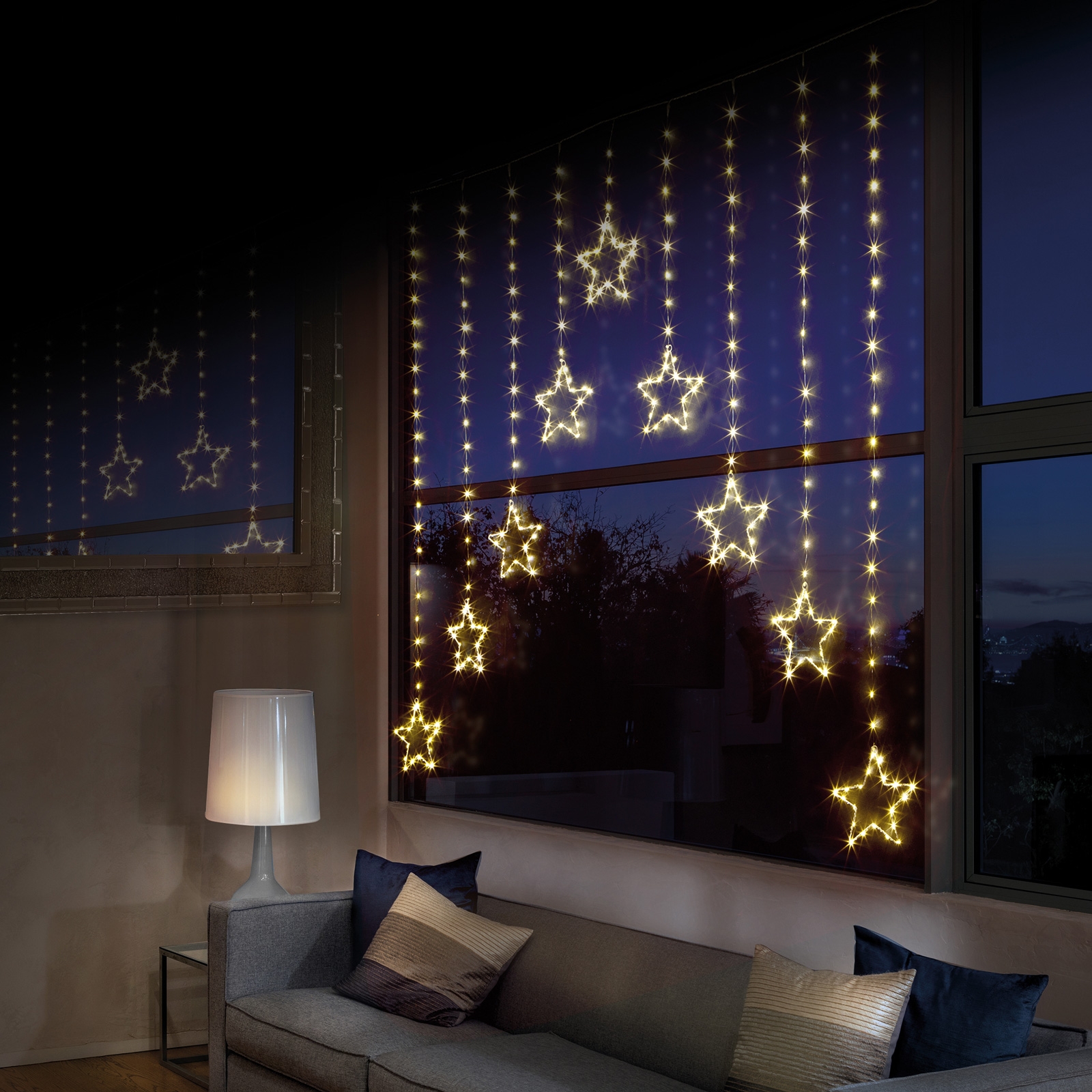 Image of 303 Warm White LED Star Curtain Light 1.2M x 1.2M