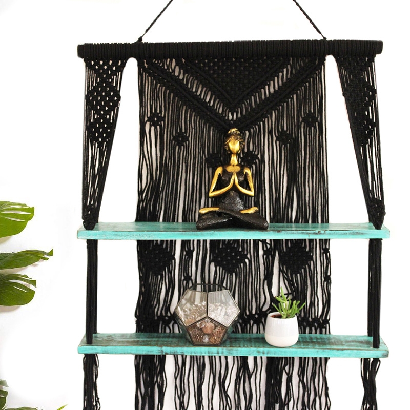 Image of Macrame Black &amp; Turquoise Hanging Shelves