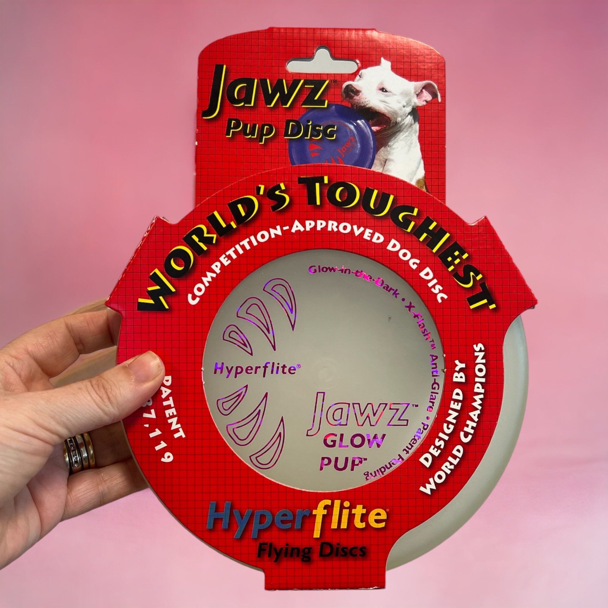 Click to view product details and reviews for Jawz Glow Pup Disc Tough Dog Frisbee By Hyperflite.
