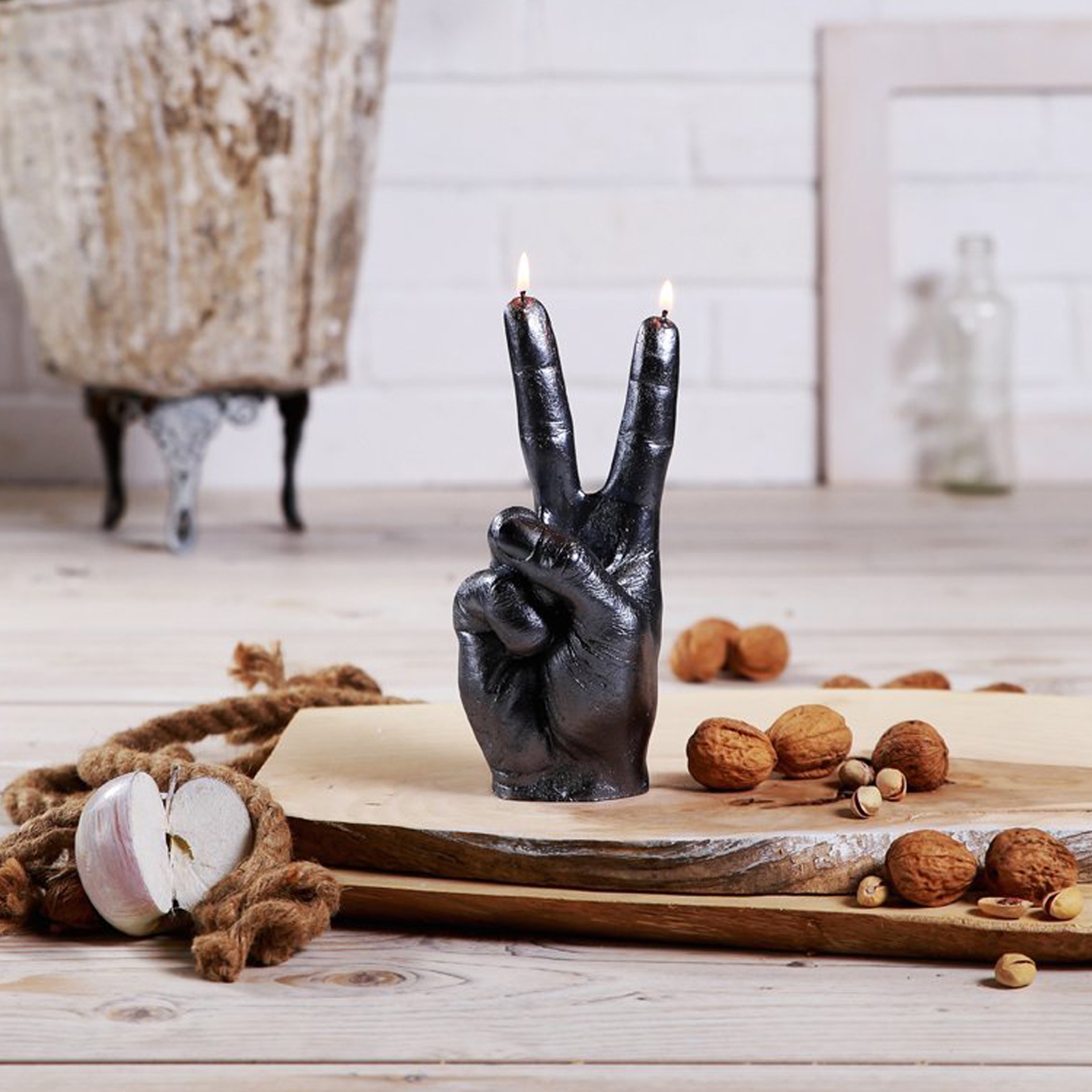 Click to view product details and reviews for Peace Sign Hand Candle.