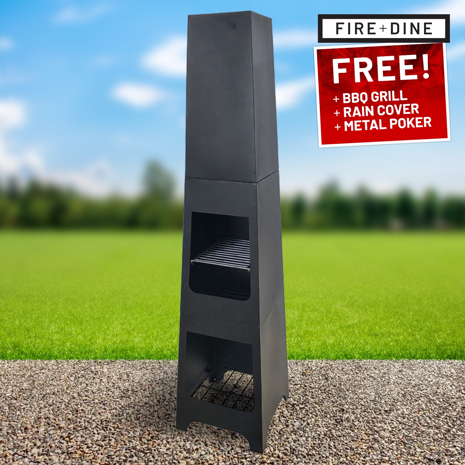 Click to view product details and reviews for Phoenix Steel Chimenea Fire Pit And Bbq Grill With Rain Cover By Fire And Dine.
