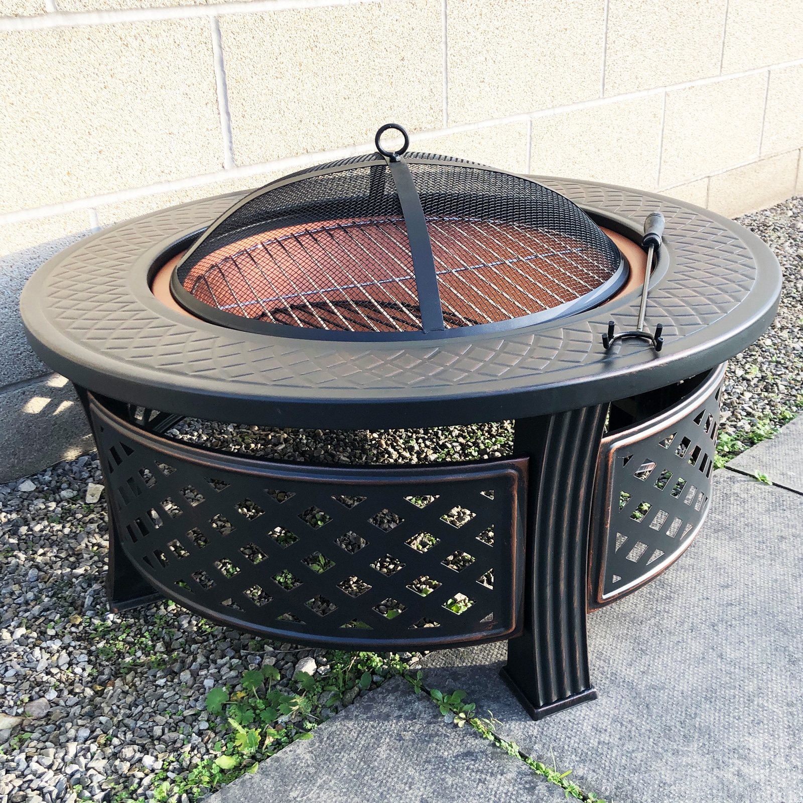Rotunda 3 In 1 Fire Pit With Bbq Grills And Copper Effect Bowl
