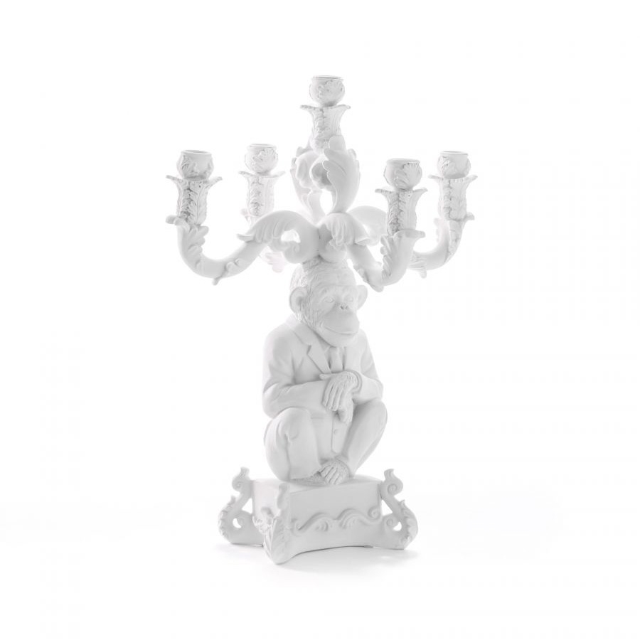 Click to view product details and reviews for Burlesque White Chimp Candelabra By Seletti.
