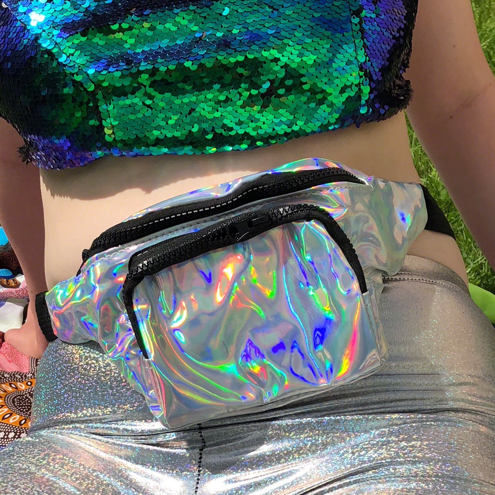 Click to view product details and reviews for Silver Holographic Bum Bag.