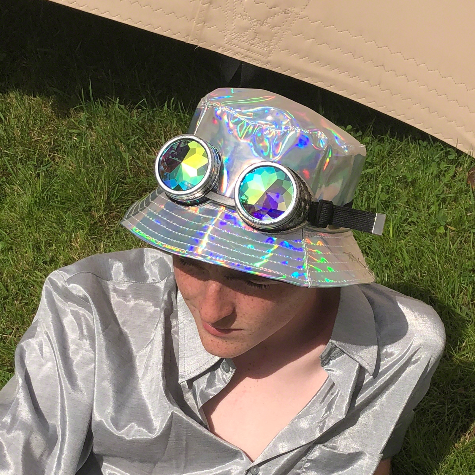 Click to view product details and reviews for Silver Holographic Hat.