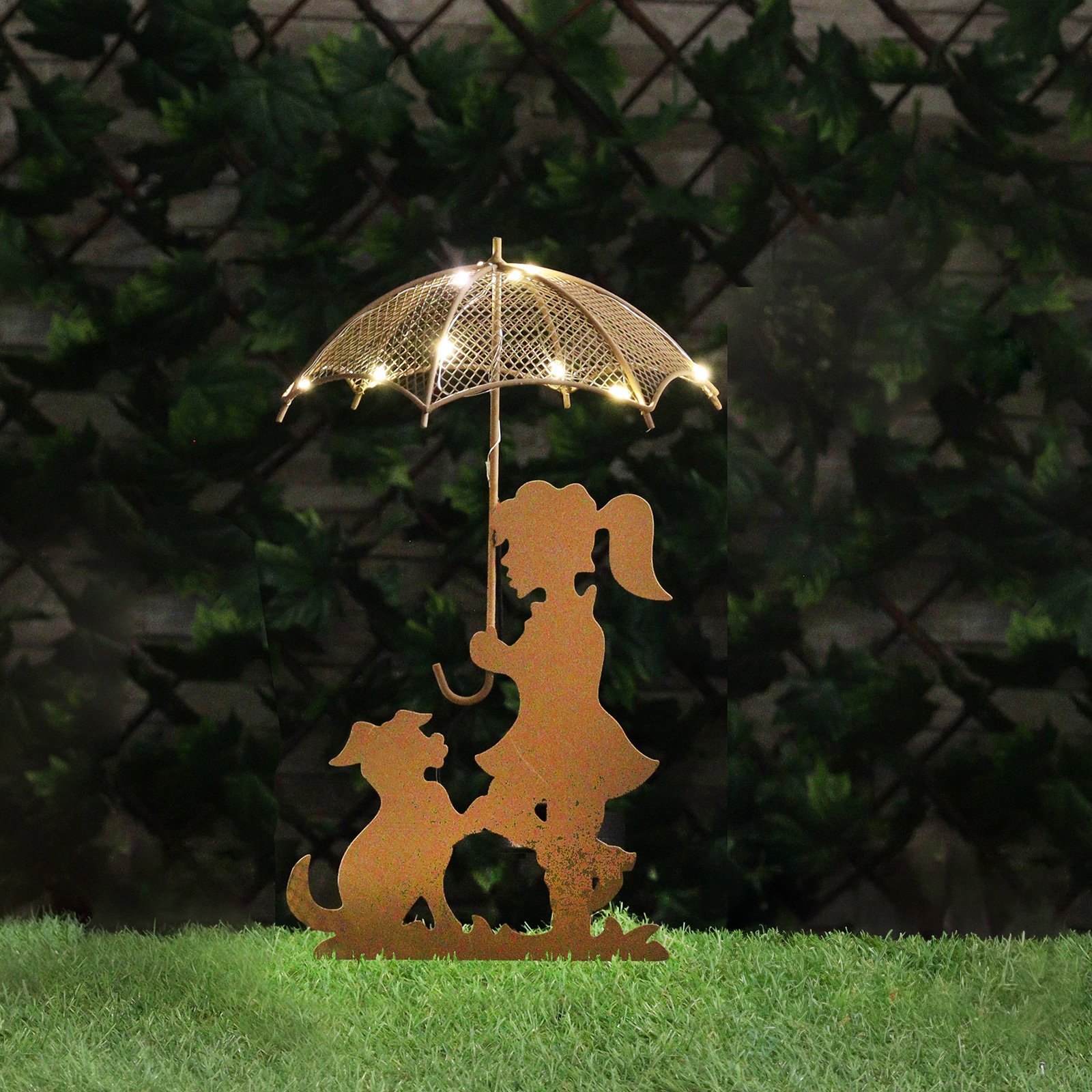 Solar Girl And Dog Silhouette With Led Umbrella