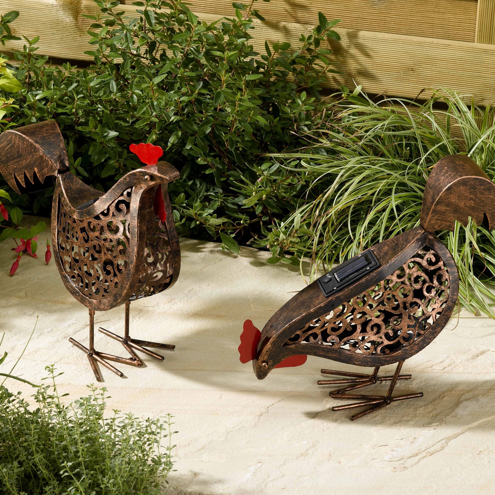 Click to view product details and reviews for Solar Metal Scroll Hens.