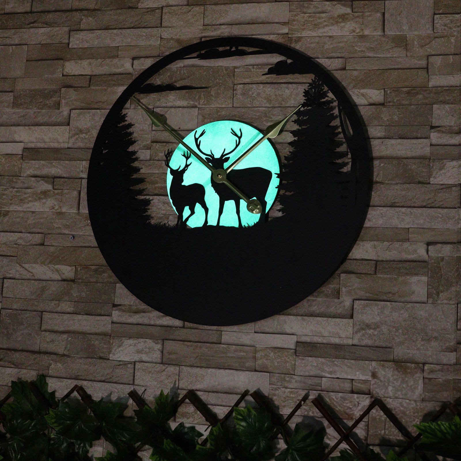 Stag Silhouette Glowing Moon Wall Clock