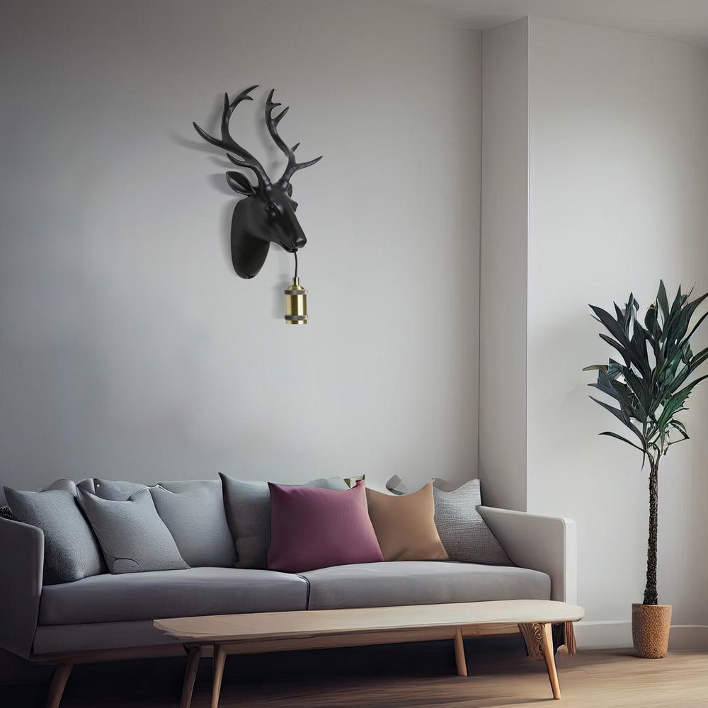 Click to view product details and reviews for Matt Black Plug In Deer Wall Lamp 3123912.
