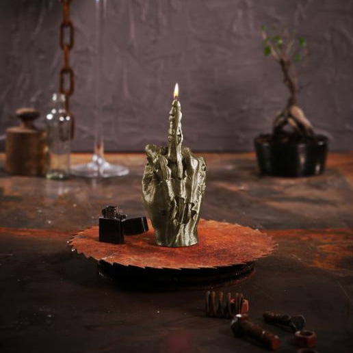 Zombie Brass Hand Candle The Bird
