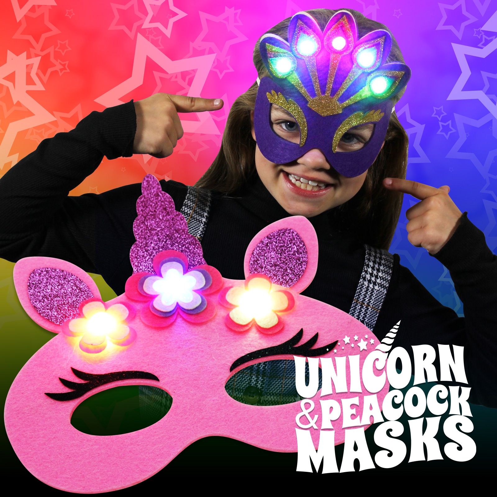 Flashing Peacock and Unicorn Masks